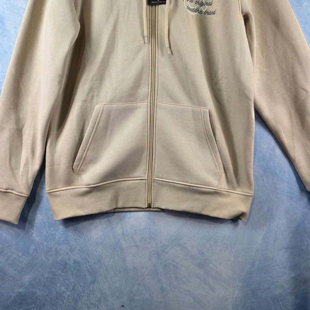 True Religion Mens Applique‎ Multi Zip Hoodie Fog Beige Fleece XXL 701228 NEW